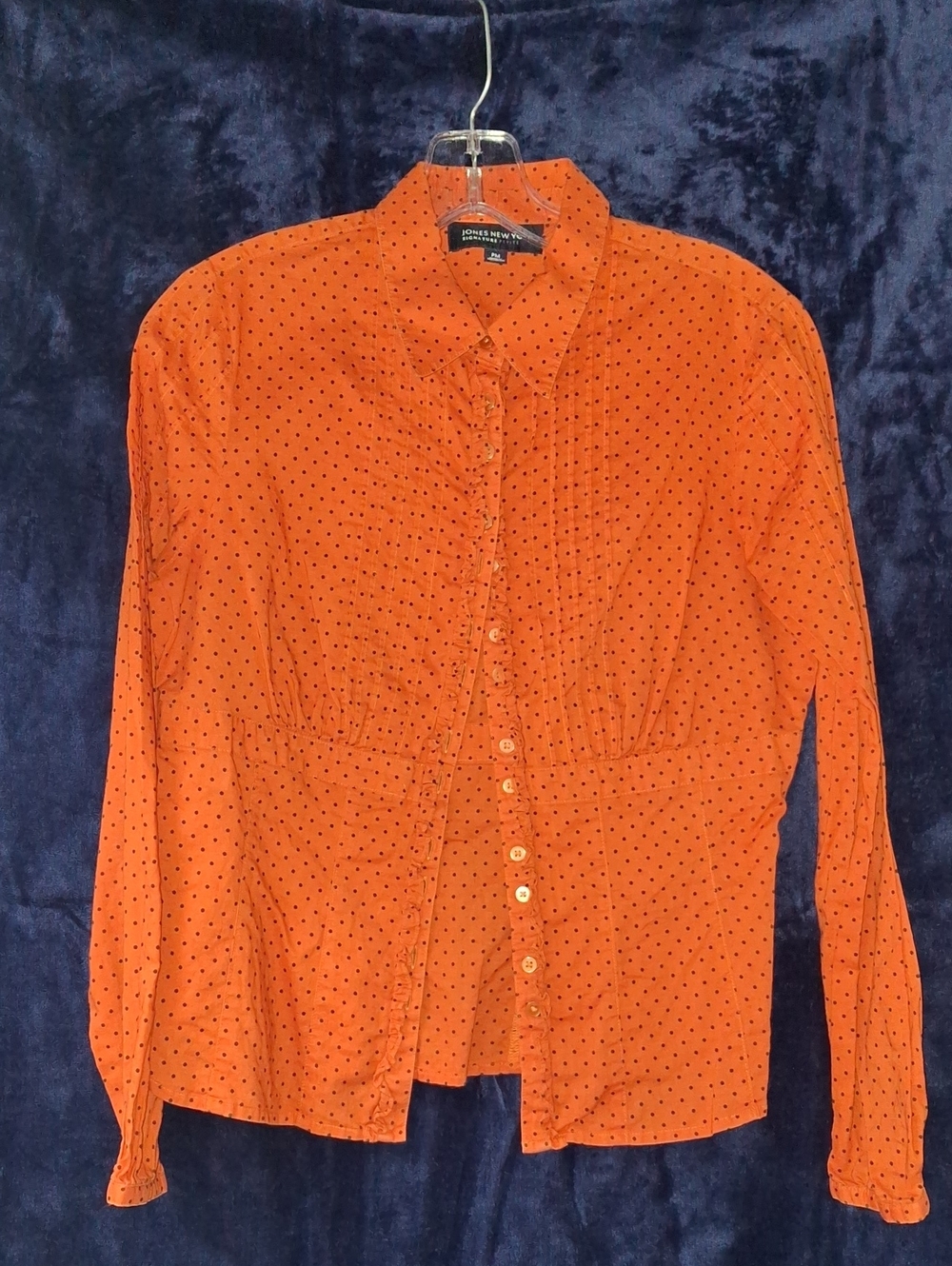Jones New York Orange Button-Front Blouse with Black Dots